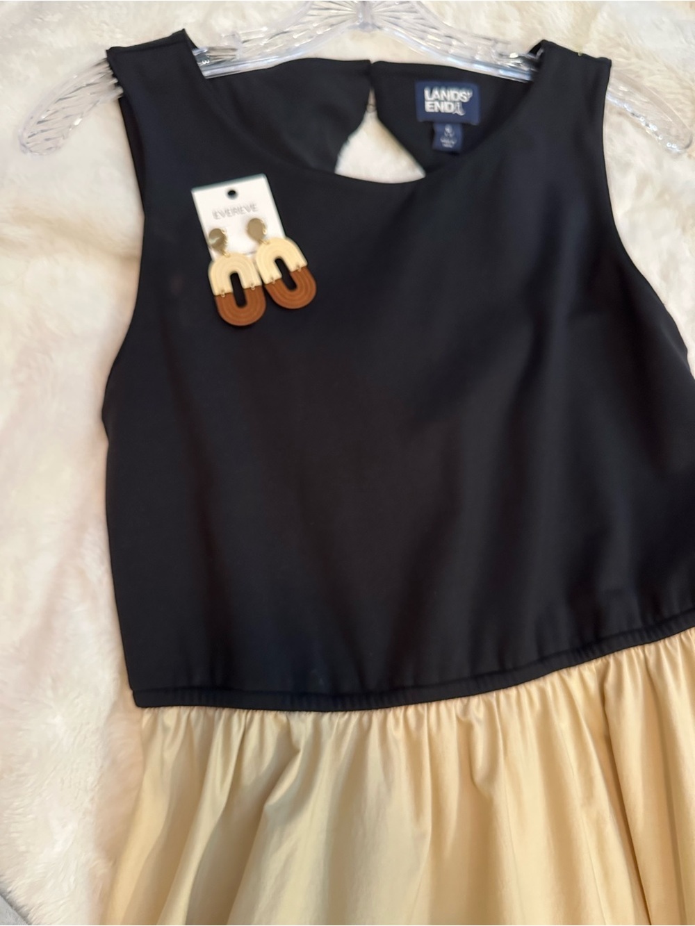Lands' End Black & Cream Midi Dress with Cut Outs